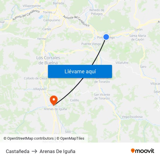 Castañeda to Arenas De Iguña map
