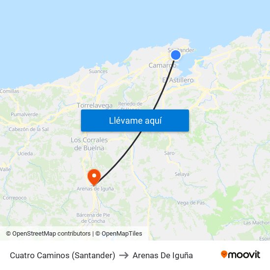 Cuatro Caminos (Santander) to Arenas De Iguña map