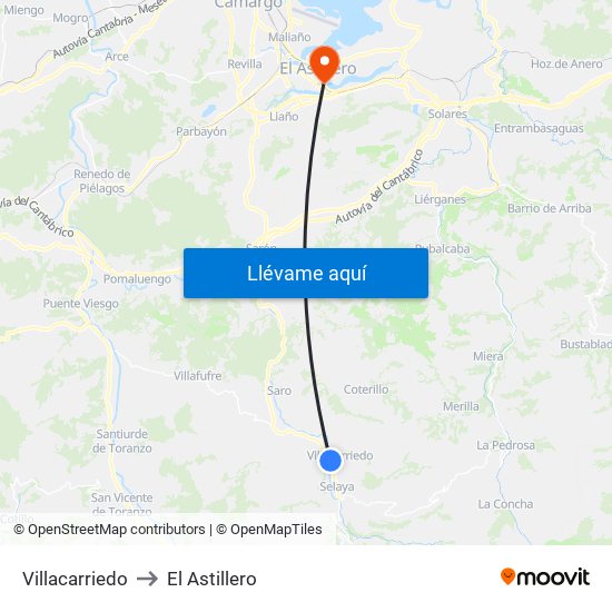 Villacarriedo to El Astillero map