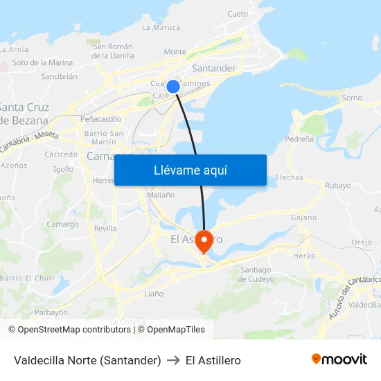 Valdecilla Norte (Santander) to El Astillero map