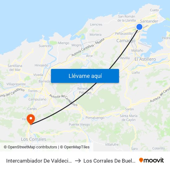 Intercambiador De Valdecilla to Los Corrales De Buelna map