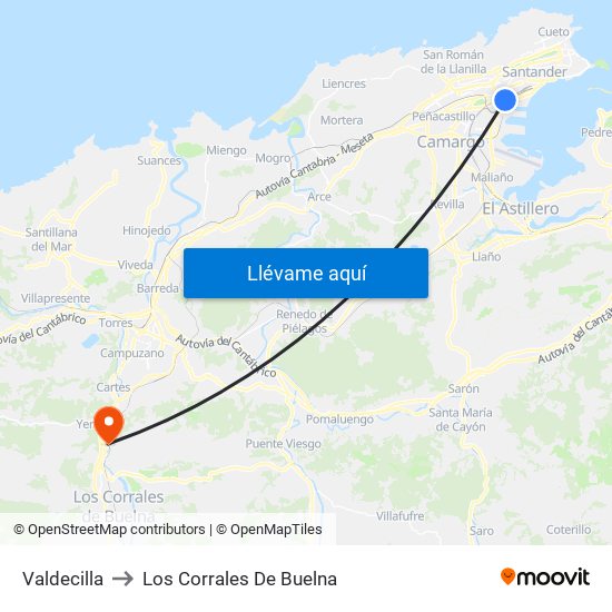 Valdecilla to Los Corrales De Buelna map