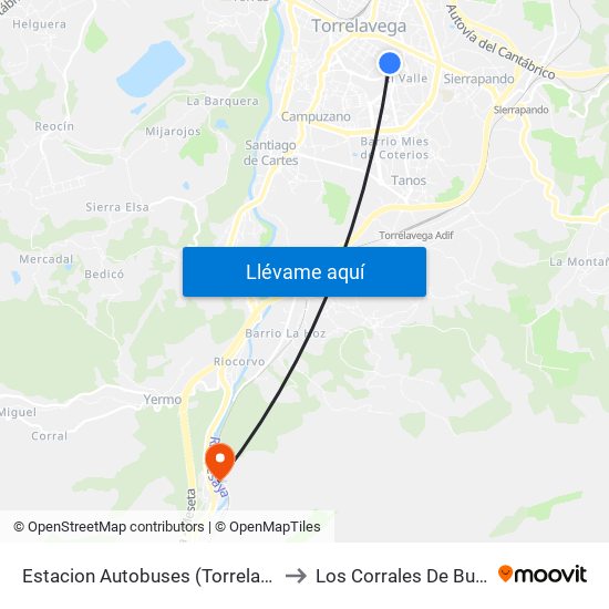 Estacion Autobuses (Torrelavega) to Los Corrales De Buelna map