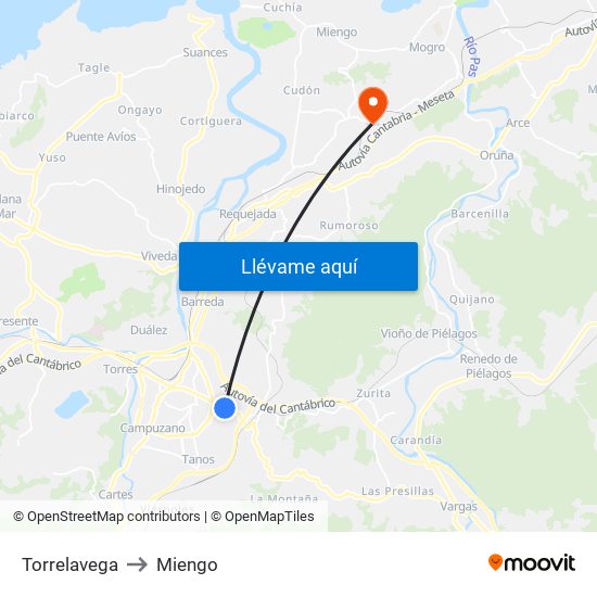 Torrelavega to Miengo map