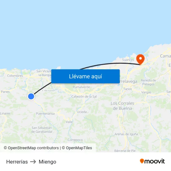 Herrerías to Miengo map