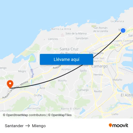 Santander to Miengo map