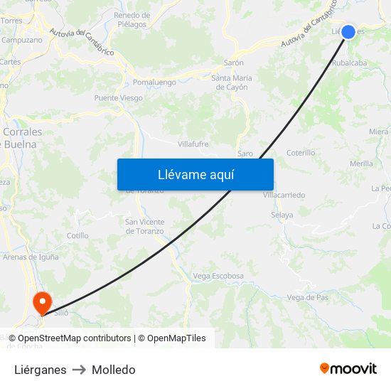 Liérganes to Molledo map