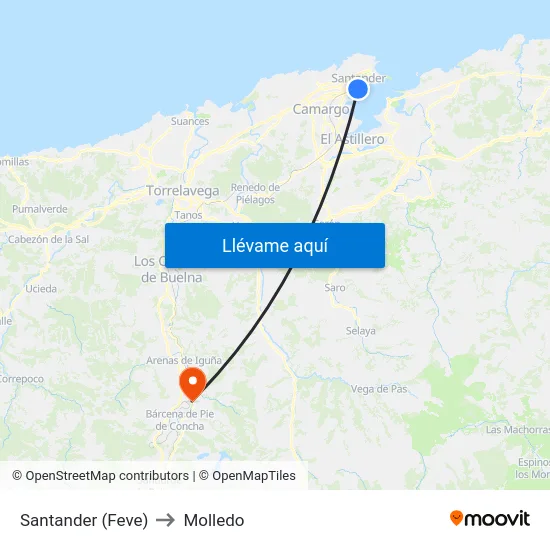 Santander (Feve) to Molledo map