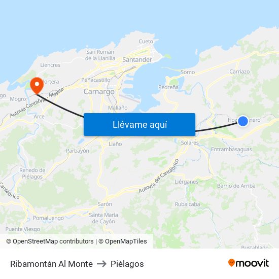 Ribamontán Al Monte to Piélagos map