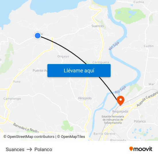 Suances to Polanco map