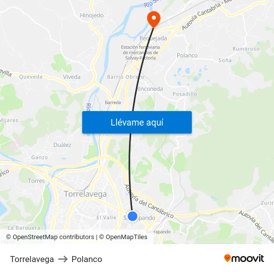 Torrelavega to Polanco map