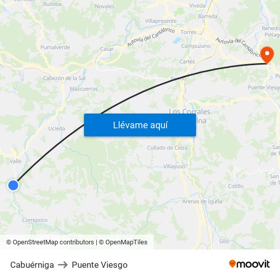 Cabuérniga to Puente Viesgo map