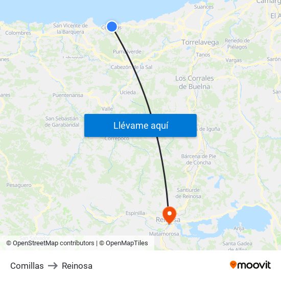 Comillas to Reinosa map