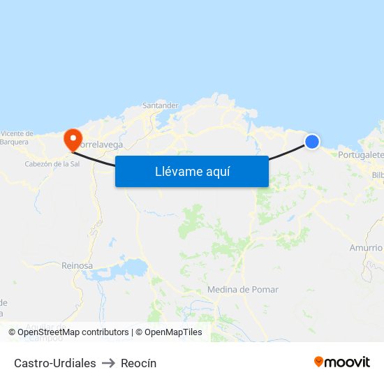 Castro-Urdiales to Reocín map