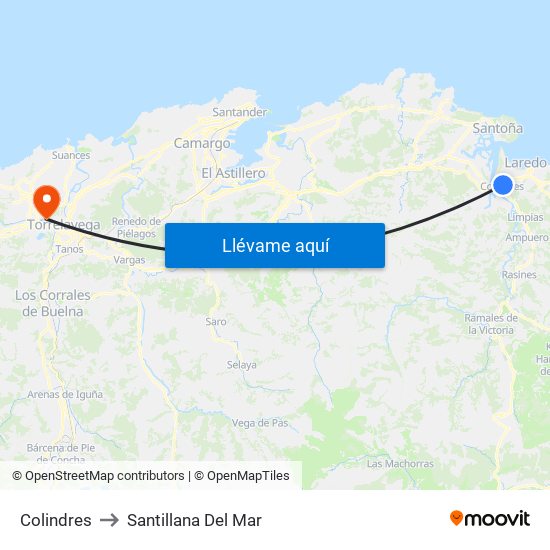 Colindres to Santillana Del Mar map