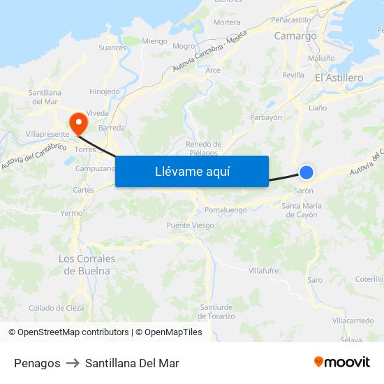 Penagos to Santillana Del Mar map