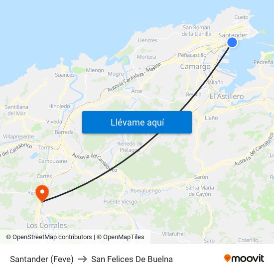 Santander (Feve) to San Felices De Buelna map