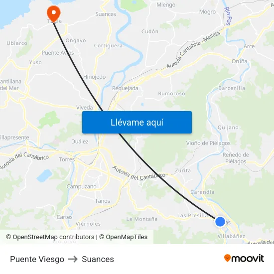 Puente Viesgo to Suances map