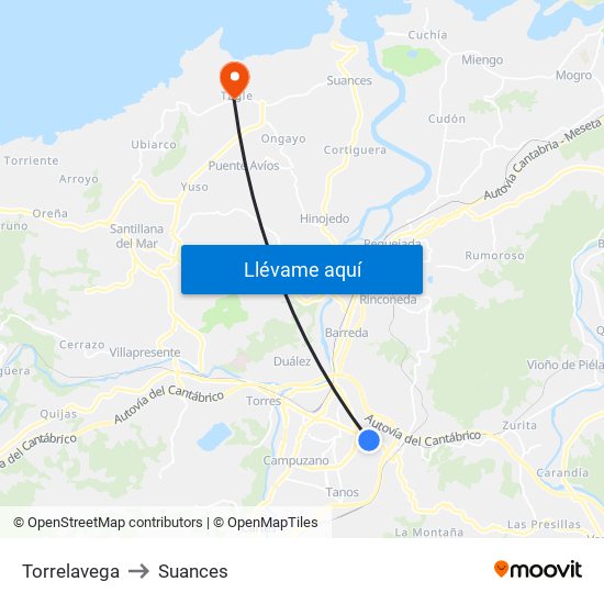 Torrelavega to Suances map