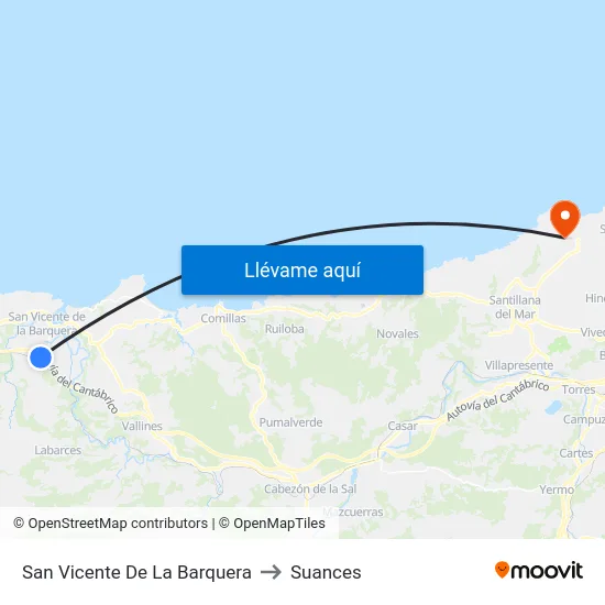 San Vicente De La Barquera to Suances map