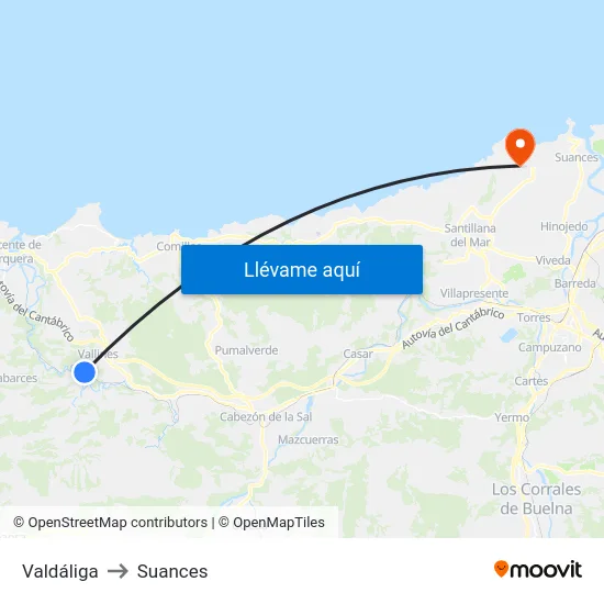 Valdáliga to Suances map