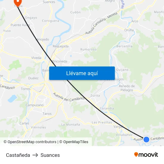 Castañeda to Suances map