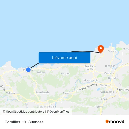 Comillas to Suances map