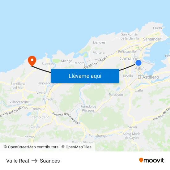 Valle Real to Suances map