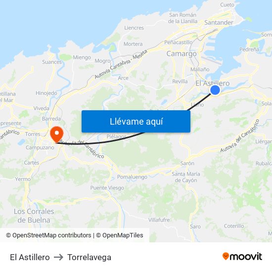 El Astillero to Torrelavega map