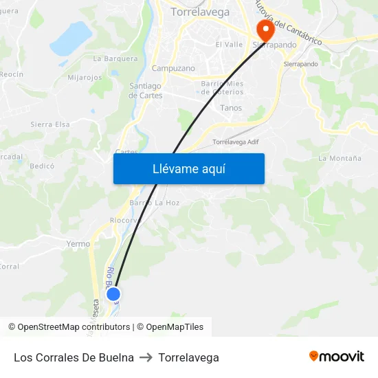 Los Corrales De Buelna to Torrelavega map