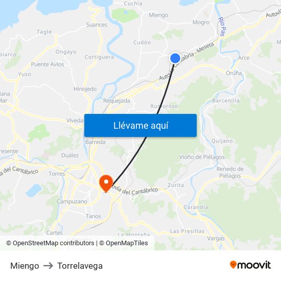 Miengo to Torrelavega map