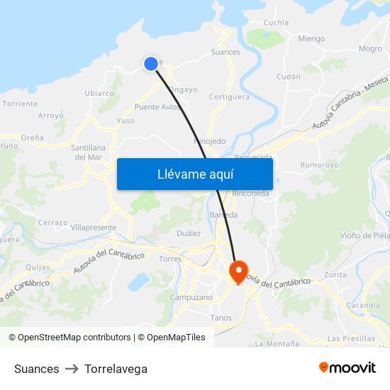 Suances to Torrelavega map