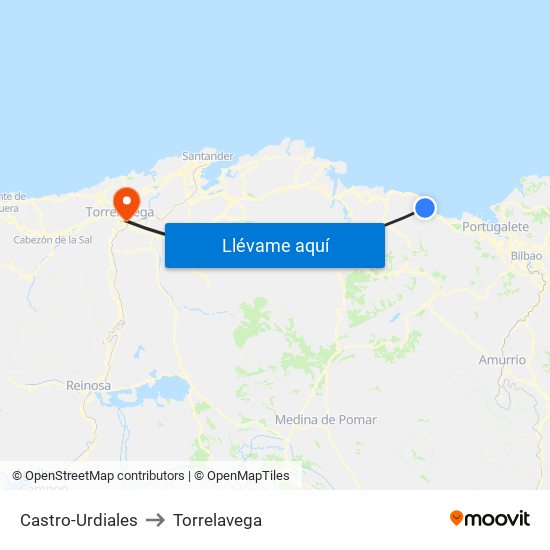 Castro-Urdiales to Torrelavega map