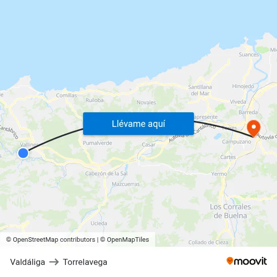 Valdáliga to Torrelavega map
