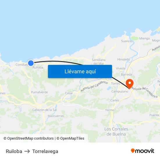 Ruiloba to Torrelavega map