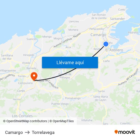 Camargo to Torrelavega map