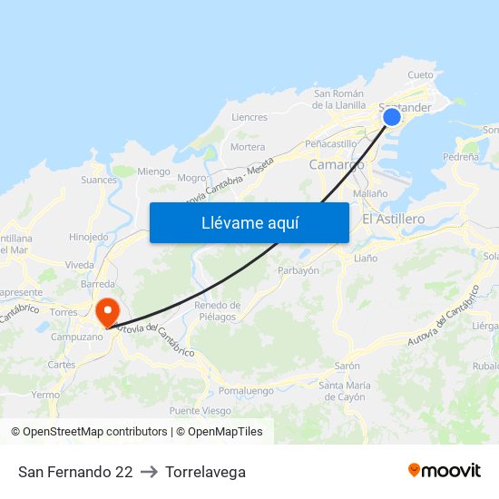 San Fernando 22 to Torrelavega map