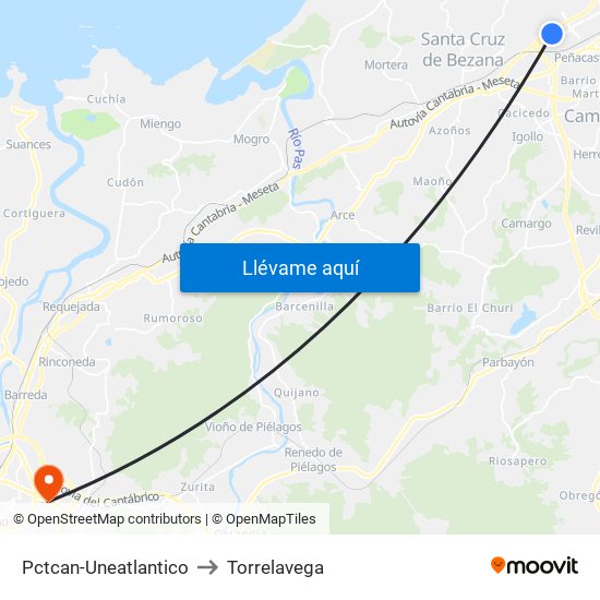 Pctcan-Uneatlantico to Torrelavega map