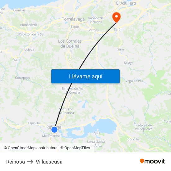 Reinosa to Villaescusa map