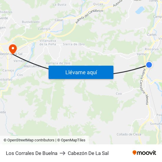 Los Corrales De Buelna to Cabezón De La Sal map