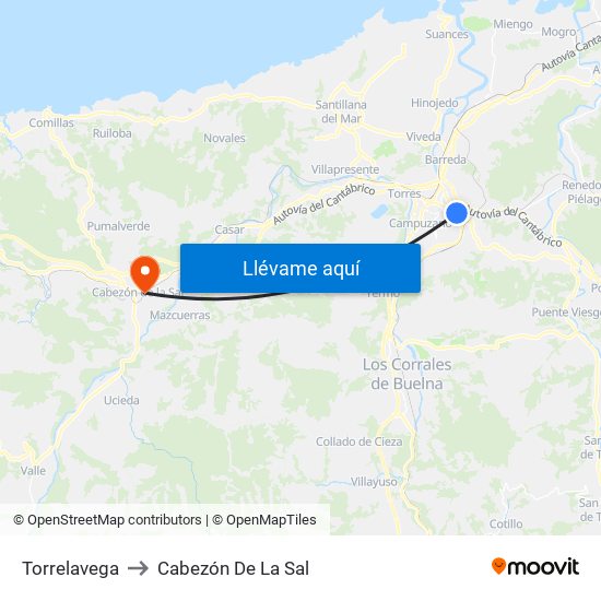 Torrelavega to Cabezón De La Sal map