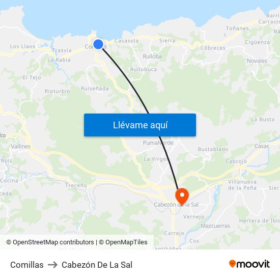 Comillas to Cabezón De La Sal map