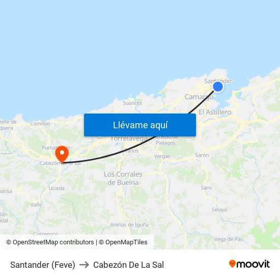 Santander (Feve) to Cabezón De La Sal map