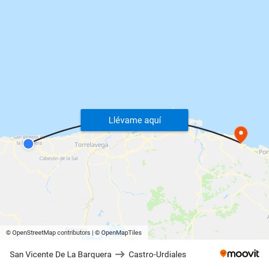 San Vicente De La Barquera to Castro-Urdiales map