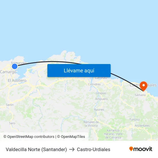 Valdecilla Norte (Santander) to Castro-Urdiales map