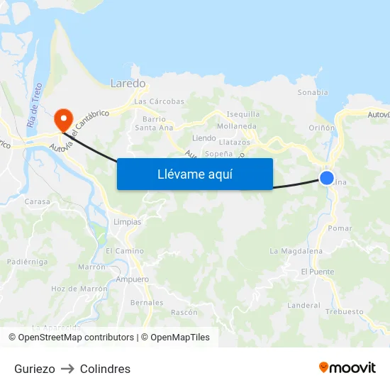 Guriezo to Colindres map