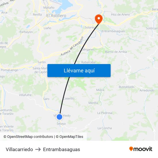 Villacarriedo to Entrambasaguas map