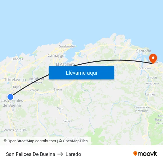 San Felices De Buelna to Laredo map
