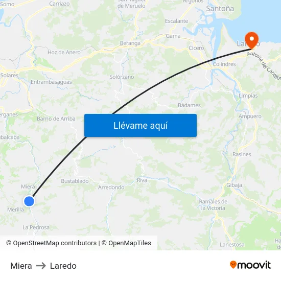 Miera to Laredo map