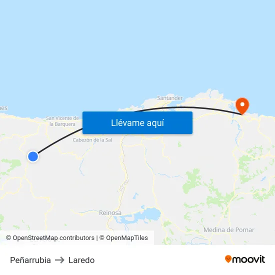 Peñarrubia to Laredo map